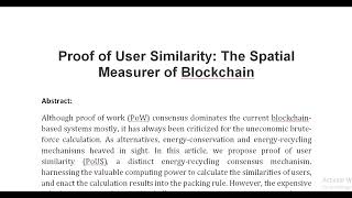 Proof of User Similarity The Spatial Measurer of Blockchain [upl. by Einaeg]