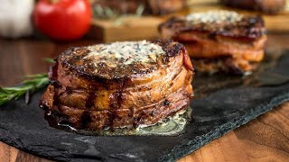 BaconWrapped Filet Mignon with Compound Butter Recipe  CharBroil [upl. by Azeel]