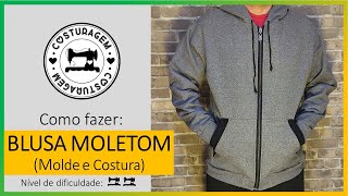 BLUSA MOLETOM COM ZÍPER CAPUZ E BOLSO CANGURU MOLDE E COSTURA  COSTURAGEM [upl. by Daggna]