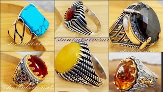 👌50 Sterling Gents Stone Rings designstrendy italian silver rings designstylish rings collection [upl. by Supat]