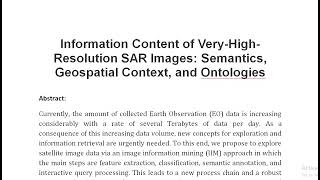 Information Content of Very High Resolution SAR Images Semantics Geospatial Context and Ontologies [upl. by Aseyt]