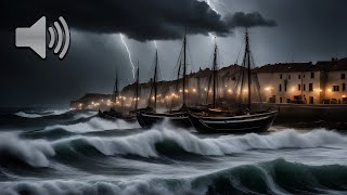 Small Town Harbour Sea Waves Stormy Weather Ambience Sound [upl. by Gilberta]