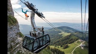 A Highline between 2 Cable Cars on the Moléson  Incl a Handstand by Samuel Volery [upl. by Haodnanehs]