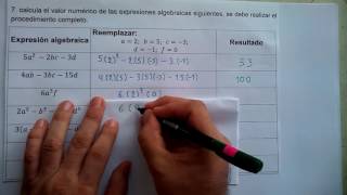 7 TALLER DE ALGEBRA SOLUCIONADO VALOR NUMÉRICO DE EXPRESIONES ALGEBRAICAS [upl. by Heilman]