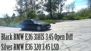 BMW E36 318IS Open Diff and E36 320 LSD Drift practice on dry termac [upl. by Karas957]