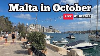 Malta in October Live walk in Sliema on 01102024 [upl. by Nerita400]