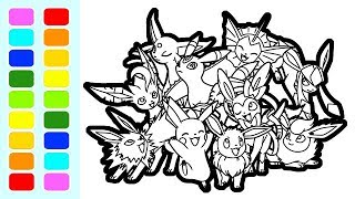 Eevee Evolution Pokemon Coloring book pages Speed colouring for kids [upl. by Nahshon]