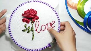 007DIY Ribbon Embroidery Flower Hướng dẫn thêu hoa hồng đơn giản bằng ruy băng [upl. by Nolie]