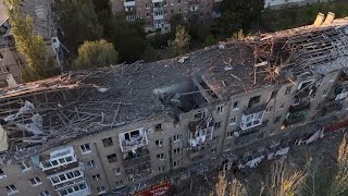 Residential buildings heavily damaged after Russian airstrike in Kramatorsk [upl. by Genie]