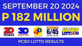 Lotto Result Today 9pm September 20 2024  PCSO Complete [upl. by Aihsenal177]