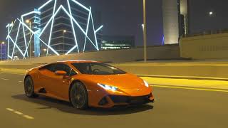 Lamborghini Huracan EVO Arancio Xanto Skyline By Night [upl. by Nightingale]