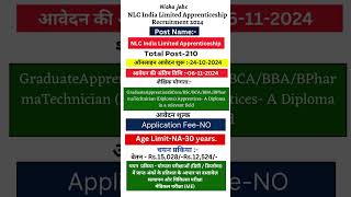 NLC India limited apprenticeship recruitment 2024 nishajobs [upl. by Trinl]