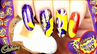 EASTER NAIL ART  CADBURYS CREME EGG NAILS  CANDY WRAPPER CHOCOLATE FOIL NAILART [upl. by Inalaeham]