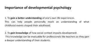 Session 2  Importance of Developmental Psychology [upl. by Xad]