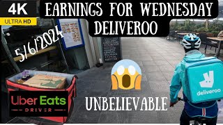 earning for Wednesday deliveroo and Uber eats food delivery deliveroo job earning uk [upl. by Allina887]