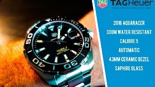 TAG Heuer 2016 Black Aquaracer 300M Calibre 5 43mm CLOSE UP [upl. by Erle]