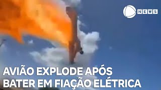 Avião explode após bater em fiação elétrica no Chile [upl. by Anek852]