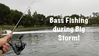 Bass Fishing at Lake Balboa during a BIG STORM Surprise Catch [upl. by Assirim748]