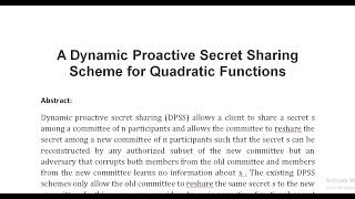 A Dynamic Proactive Secret Sharing Scheme for Quadratic Functions [upl. by Ennovehc]