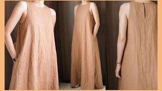 DIY Sleeveless Linen Maxi Dress  Linen Dress  Summer Dress [upl. by Aivekal103]