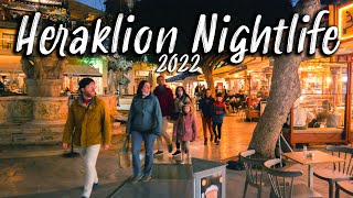 Heraklion Crete Nightlife Walking tour 4K UHD  Crete Greece 2022 [upl. by Haseena254]