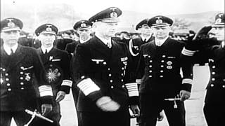 Admiral Karl Doenitz reviews German sailors and addresses them in Germany HD Stock Footage [upl. by Rehtnug]