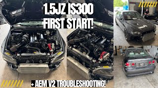 IS300 15jz FIRST FIRE UP  AEM V2 Troubleshooting [upl. by Amesari980]