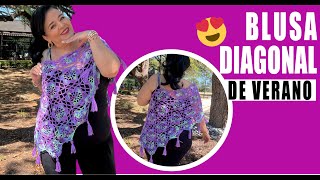 Blusa Diagonal de Verano  cómo tejer 😍​😍 Yo Tejo con LAURA CEPEDA [upl. by Nnaeiluj631]