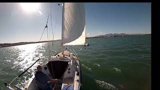 Messing with a smaller headsail in strong winds [upl. by Arytas306]