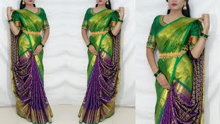 Festival Saree Draping StyleSaree wearing new elegant way to look More beautifulSaundaryaa [upl. by Dorehs]