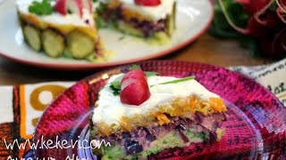 Colored Potato Cake Salad  Aysenur Altan Turkish Food Recipes [upl. by Eppesuig]