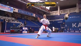 Karate Female kata quotSansaiquot by Jasmin Juettner German  WKF cualification TOURNAMENT Paris 2021 [upl. by Anwahsit831]