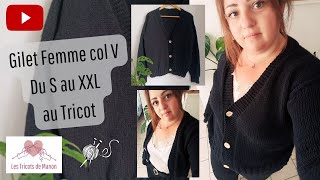 Gilet Femme col V au Tricot du S au XXL [upl. by Monaco960]