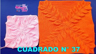 VIDEO COMPLETO de Como tejer el Cuadrado N° 37 a crochet en punto hojas en relieves para cobijas [upl. by Annaes]