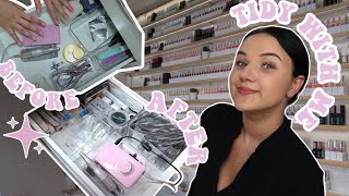 ORGANIZE MY HOME NAIL SALON with me  PART 2🧼🫧 Satisfying DESK amp DRAWERS Tidying💕 [upl. by Nahsyar]