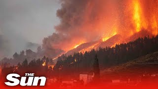 Lava spews from La Palma volcano as eruptions enter fifth day [upl. by Htiel]