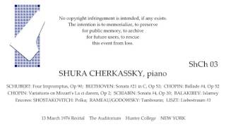 SHURA CHERKASSKY 13 March 1976 The Auditorium Hunter College NEW YORK [upl. by Py478]