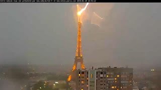 Eiffel Tower struck by lightning [upl. by Heimer]