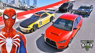 SUPER CARROS com Homem Aranha e Heróis Desafio da Rampa sobre a Água  GTA V Mods  IR GAMES [upl. by Pierro]