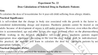 Pharmacotherapeutics Experiment No 22  Dose Calculation in Pediatric Patients  Bright Pharma [upl. by Nelehyram]