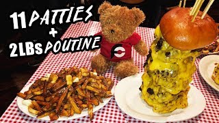 11Patty Bardzilla Burger Challenge w 2lbs Poutine Fries [upl. by Louls267]