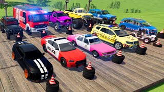 TRANSPORTING CAR GAME AMBULANCE POLICE CARS MONSTER TRUCK OF COLORS WITH BALLS OF COLORS  FS22 [upl. by Nuhs917]