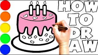 How to draw a cute cake  Easy step by step  Cake drawing on birthday [upl. by Roybn]