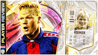 ICON 88 RATED RONALD KOEMAN PLAYER REVIEW  FIFA 22 ULTIMATE TEAM  INSANE ICON CB FOR HIS PRICE [upl. by Ellainad]