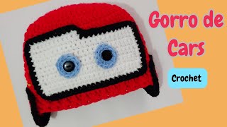 Gorro de bebé a crochet  Gorro de Cars rayo Mc Queen talla 12 años Crochet tutorial [upl. by Casteel569]