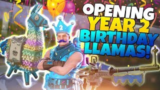 I GOT EVERYTHING Opening YEAR 2 BIRTHDAY LLAMAS  Fortnite Save The World [upl. by Asoramla]