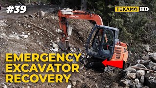 RECOVERY of a mini excavator with a THROWN TRACK  Service Call by TEKAMO [upl. by Anirbed]