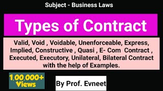 Types of Contract  Types of Contract CA Foundation  Types of Contract in Indian Contract Act 1872 [upl. by Pihc]