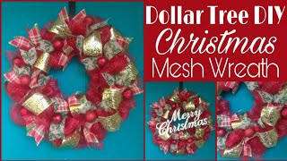 Dollar Tree Mesh Christmas Wreath • simple and affordable [upl. by Mcquillin]