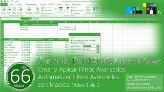 Filtros Avanzados en Excel 2010 Bases de Datos en Excel 1ª Parte Vídeo 1 de 2 [upl. by Aholah13]